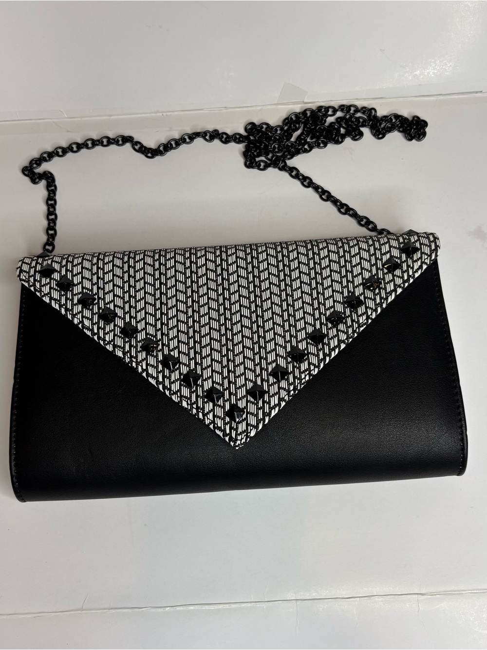 Aldo Black and White Envelope Chain Clutch